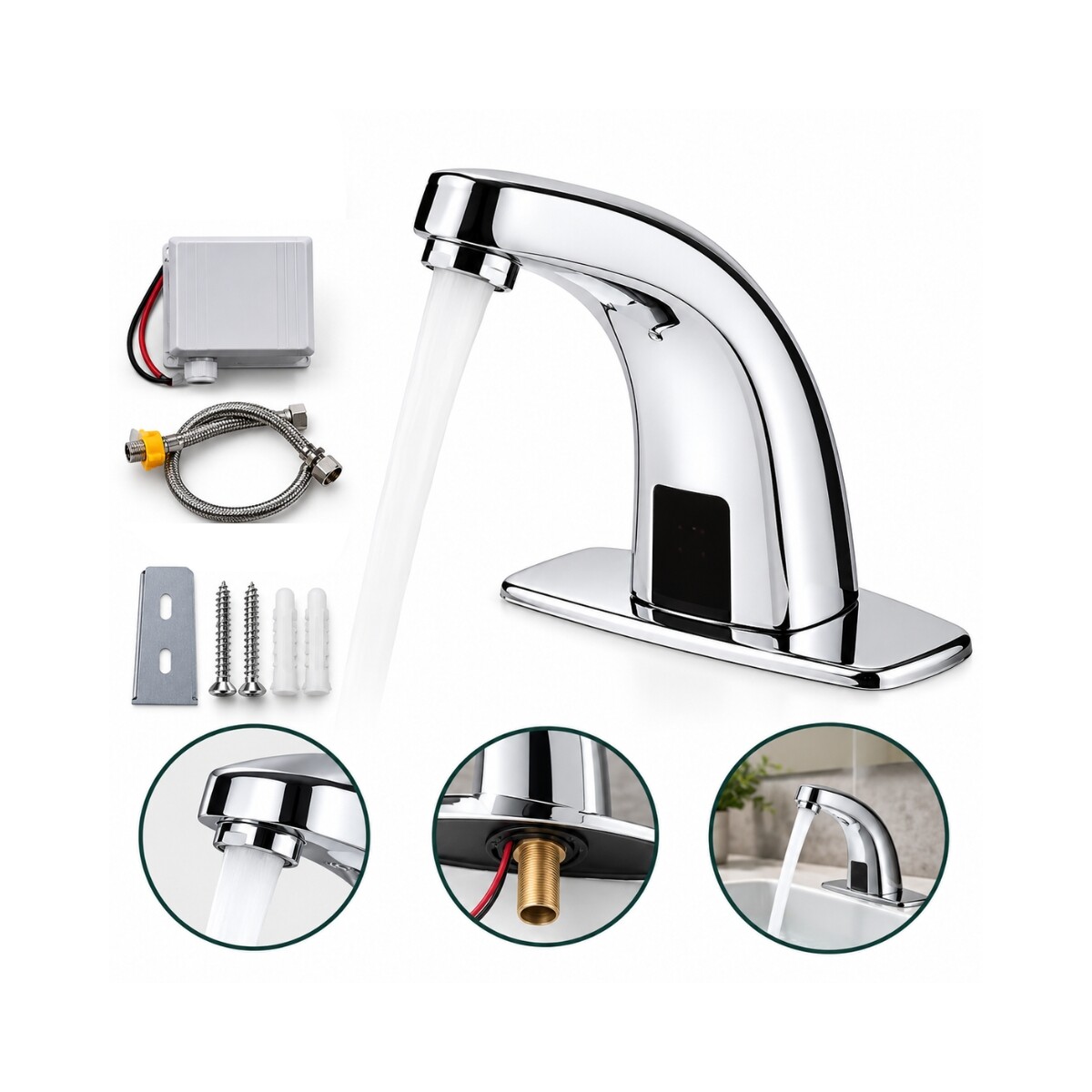 Grifería de Baño con Sensor Curvo Cromado para Agua Fría Grifería De Baño Con Sensor Curvo Cromado Para Agua Fría