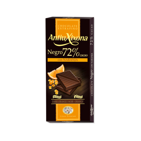 Chocolate 72% De Cacao Con Naranja Sin Gluten AntiuXixona Choco Antiuxixona Naranja 90g