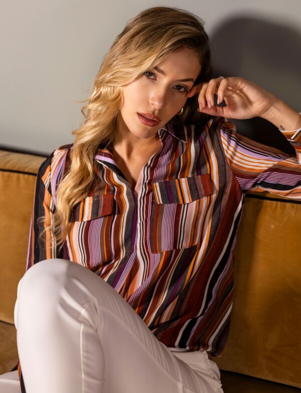 Blusa Gasa Bolsillos MULTI/MARRON