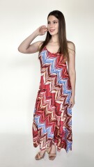 Vestido Zayra Estampado Rojo con celeste