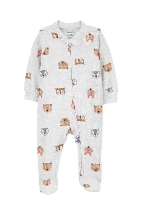 Pijama uno pieza de algodón acanalado, con pie, diseño animales Pijama uno pieza de algodón acanalado, con pie, diseño animales
