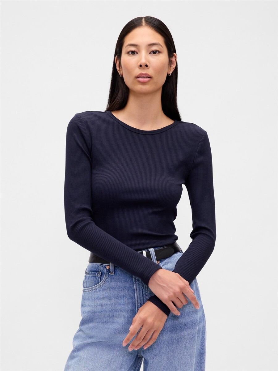 Remera Rib Manga Larga Mujer - Navy Uniform 