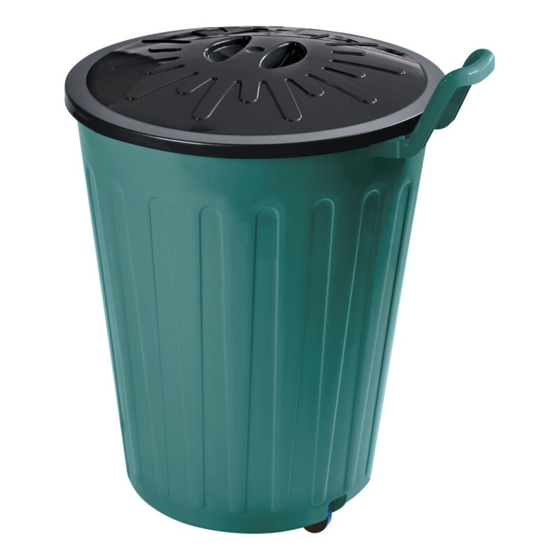 Papelera Basurero Cesto Basura Tapa Y Ruedas 100lts Plastico Verde