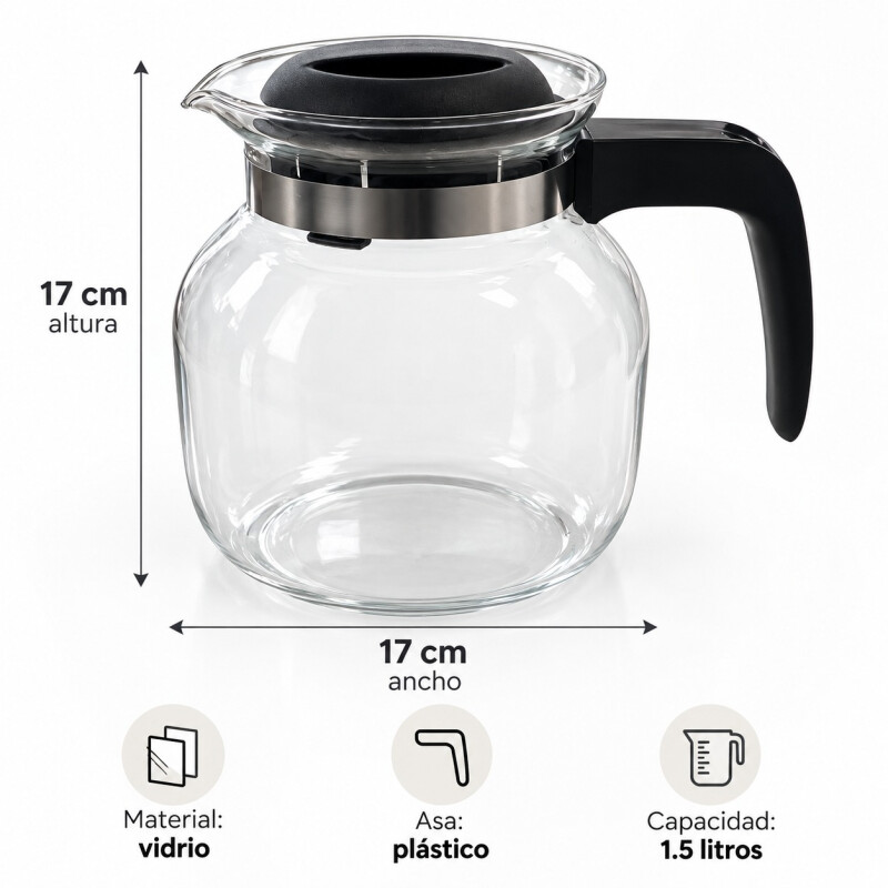 Cafetera de Vidrio para Fuego Directo 1,5 L con Asa Plástica Cafetera de Vidrio para Fuego Directo 1,5 L con Asa Plástica