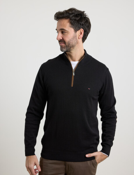 Sweater Medio Cierre Harrington Label Negro