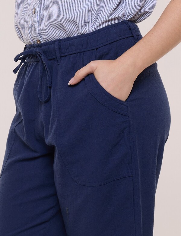 Capri Cintura Elastizada Y Detalle En Ruedo AZUL