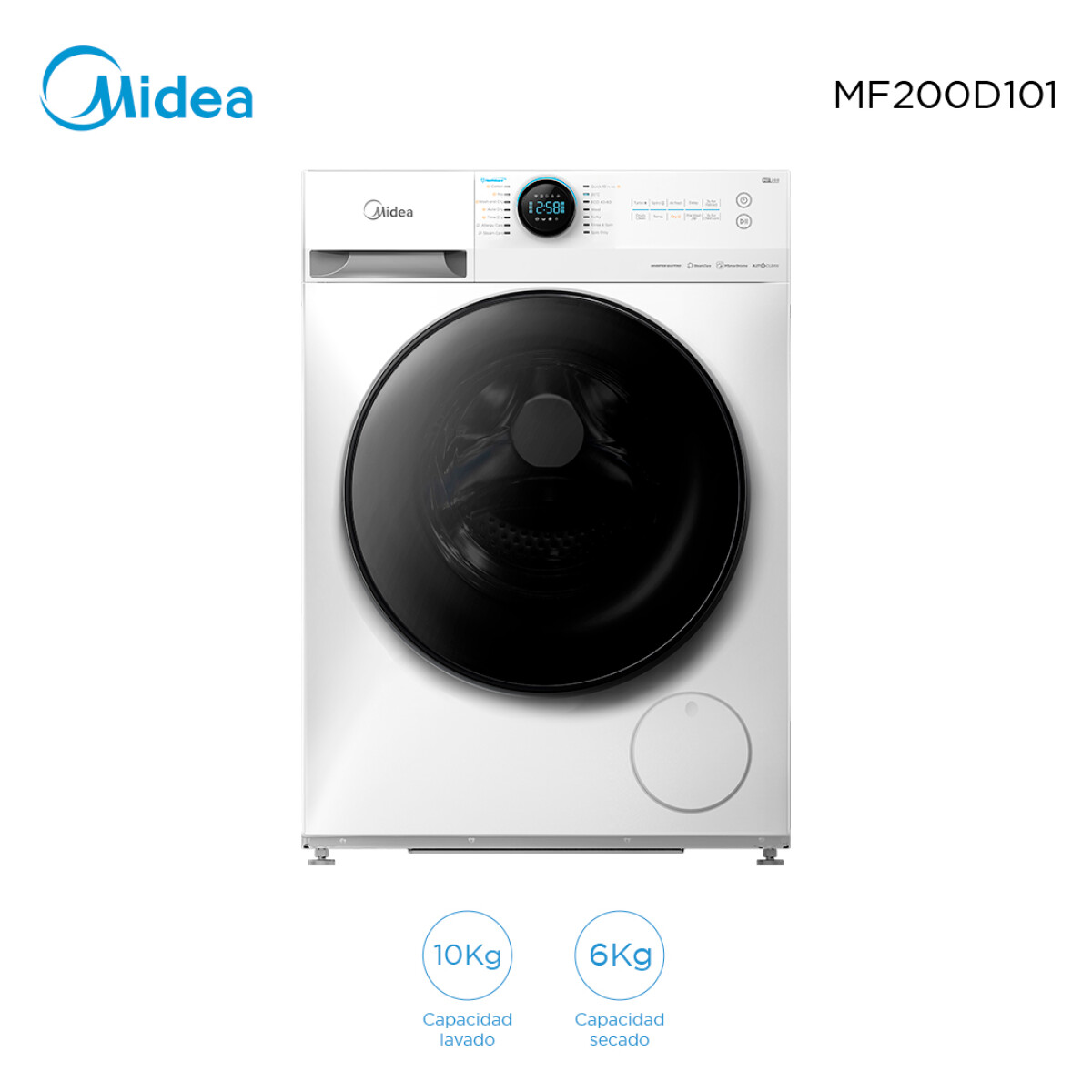 Lavasecarropas Frontal Midea MF200D101 Inverter 10KG 