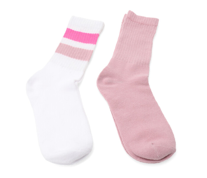 Medias de Niña MINI Miss Carol Media Solid/Stripes pack X2 Blanco - Rosado