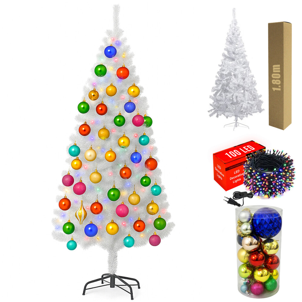 Arbolito Arbol Navidad 1,80m Completo Con Luces Y Adornos Blanco