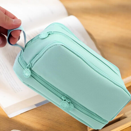 Cartuchera grande con asa y bolsillo inferior 21x12x9cm Verde