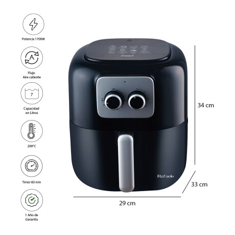 Freidora Aire Sin Aceite 7L 1700W 200°C Timer Cuori Rafaella Negro