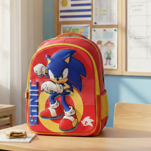 Mochila Infantil 3D Sonic Tafeta Grande 40 x 30 cm U