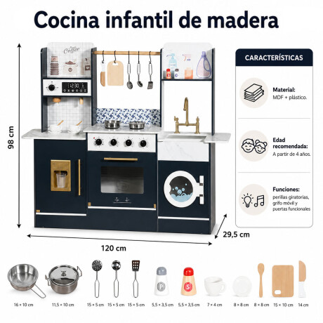 Cocina Infantil De Madera Premium Con Accesorios Azul Oscuro