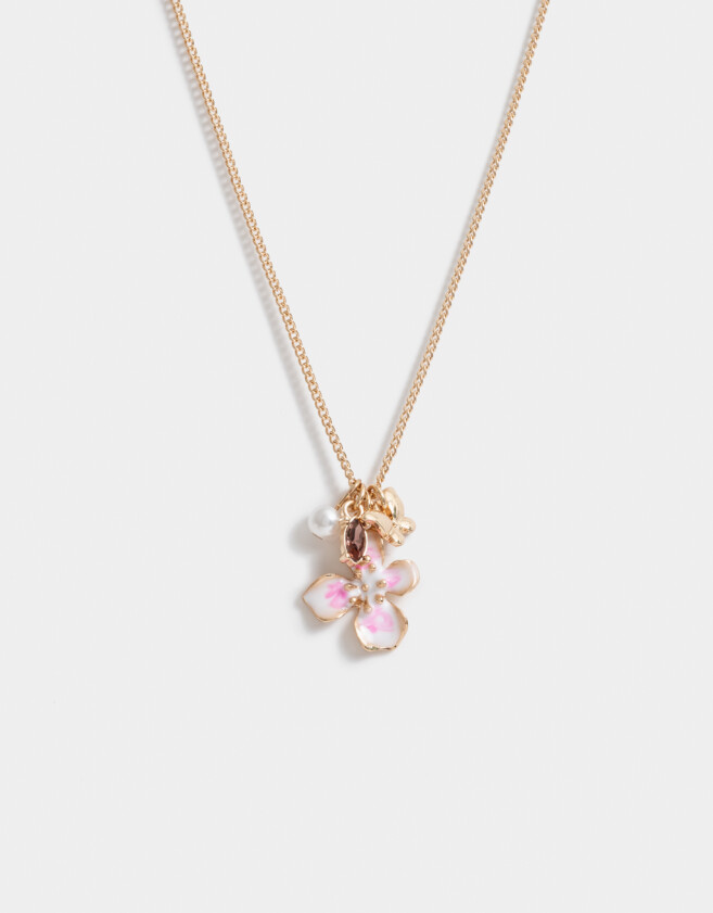 Cadena Corta con Dije Con flores Collar Corto Con Flores - Dorado