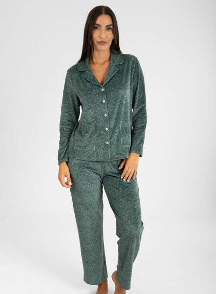 Pijama americano ribb velour Verde petroleo