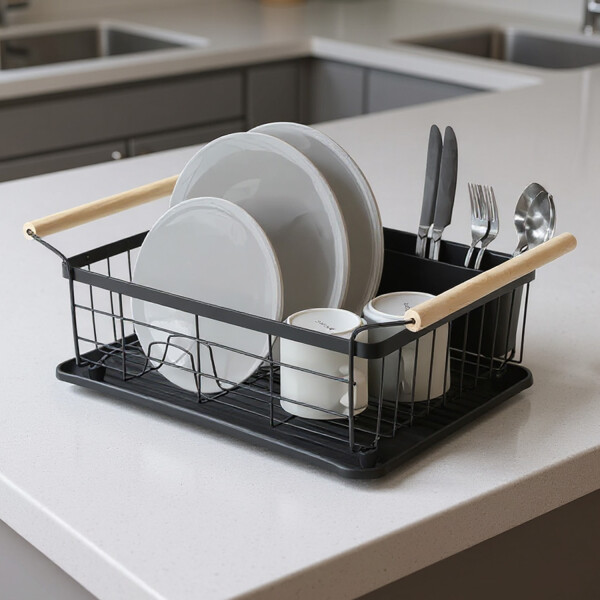 Escurridor Seca Platos Vajilla De Metal Asa De Madera Cocina Imback Color Negro Escurridor Seca Platos Vajilla De Metal Asa De Madera Cocina Imback Color Negro