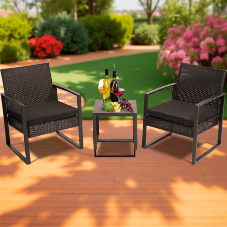 Set Juego Jardín Ratán X2 Sillas + Mesa Patio Balcón Marron