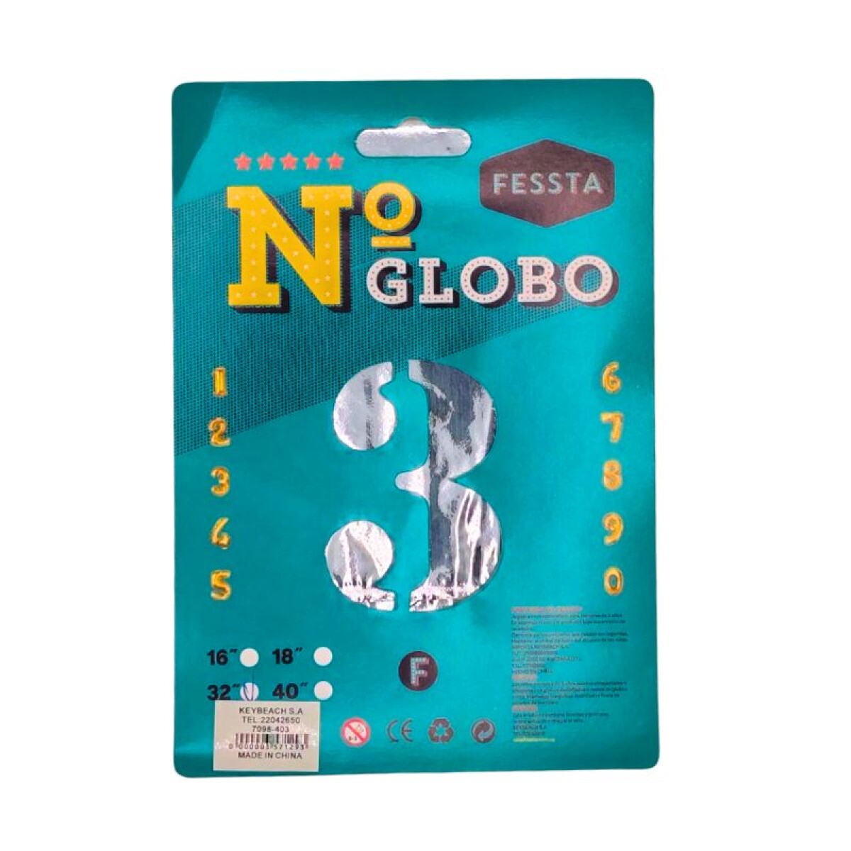 Globo Número Fessta 32" Plateado - TRES 