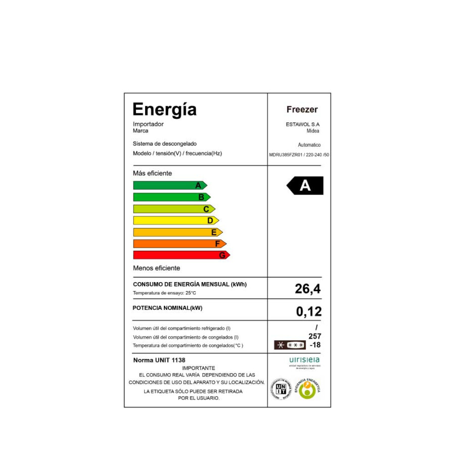 Freezer Vertical 257L Midea MDRU385FZR01 Freezer Vertical 257L Midea MDRU385FZR01