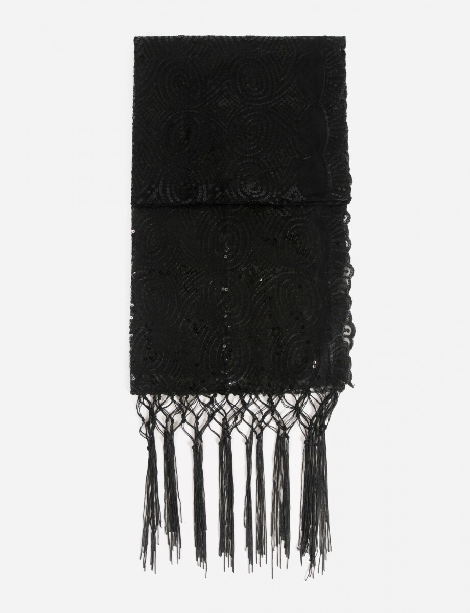 Pañuelo con brillos y flecos - negro 
