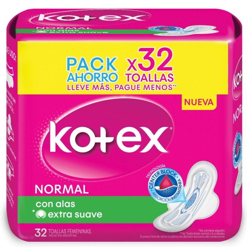 Toalla Femenina Kotex Normal C/Alas Pack Ahorro X32