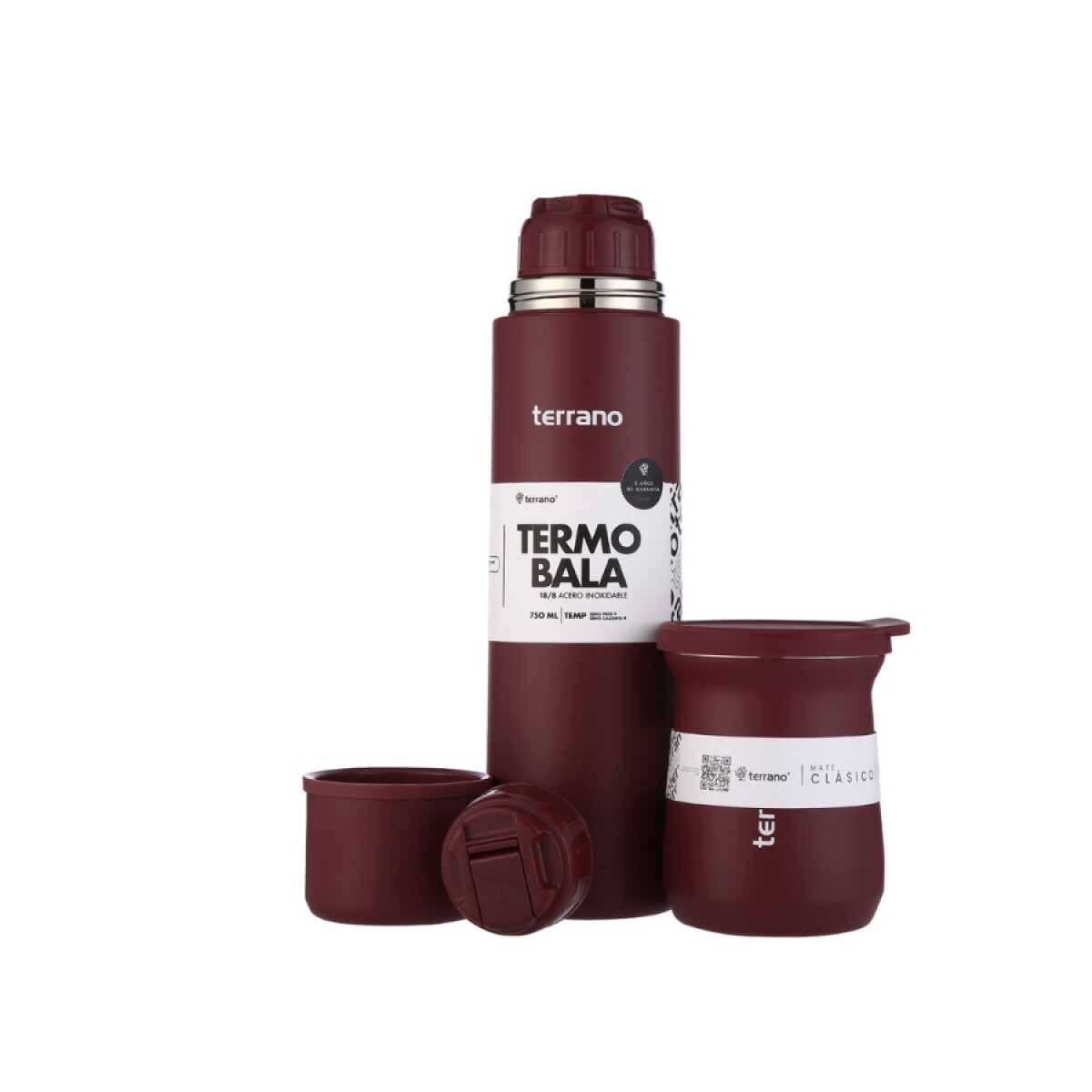 kit termo 750ml bala + mate tradicional bordo 