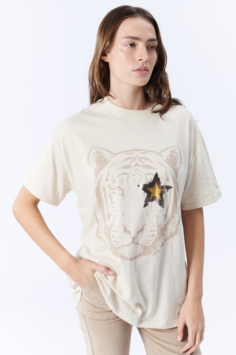 Remera manga corta oversize Estampa tigre crudo