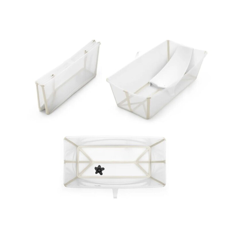 PACKBRN Set Baño Stokke Flexibath Plegable Con Reposera Transparente Y Beige