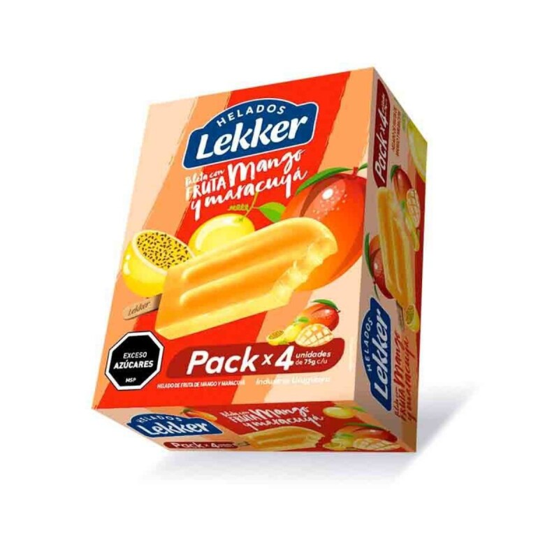 PACK x4 PALETA FRUTAL LEKKER 75 GR MANGO & MARACUYA Pack X4 Paleta Frutal Lekker 75 Gr Mango & Maracuya