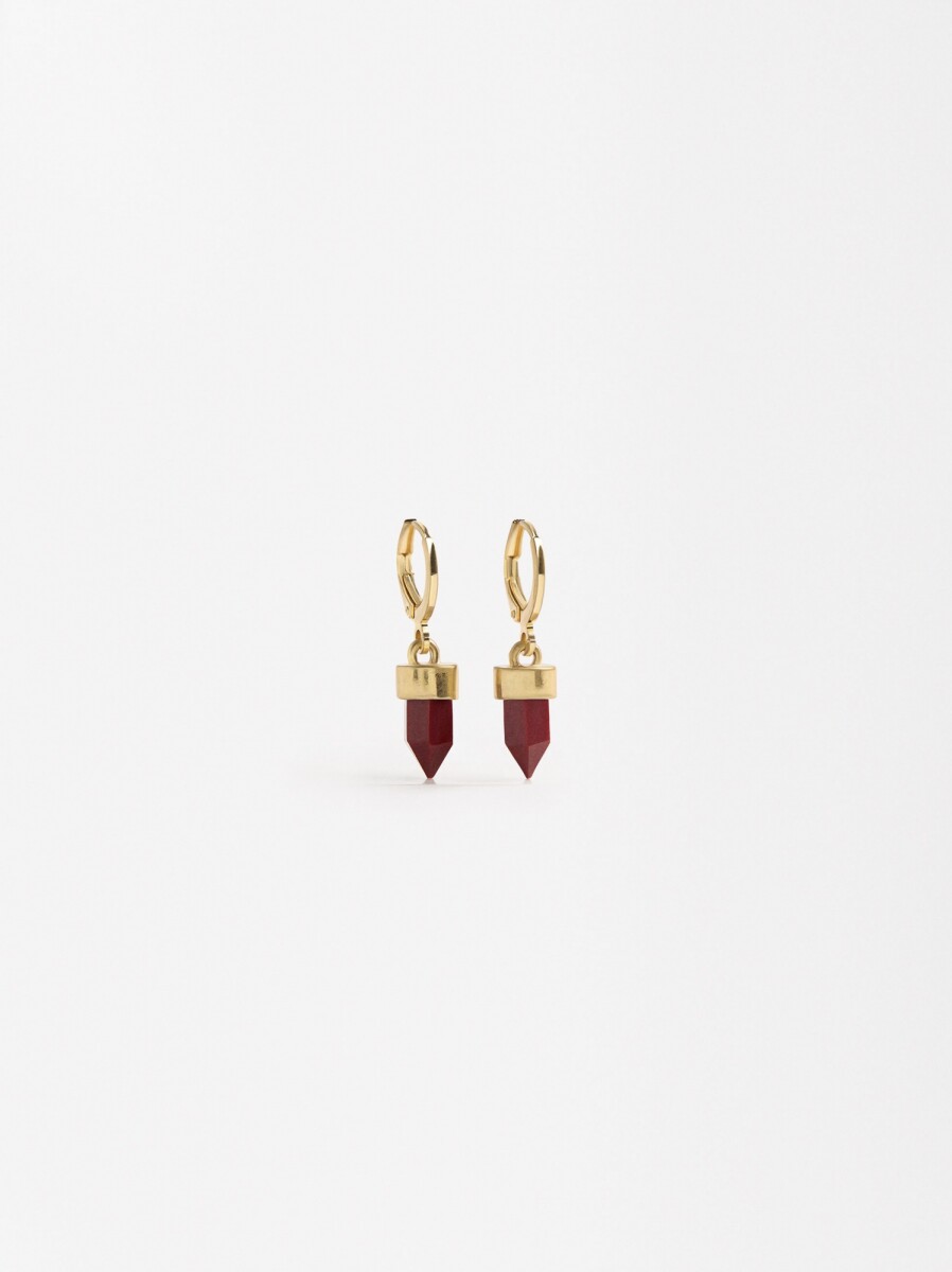 Aros Con Colgante Efecto Piedra - burdeos 
