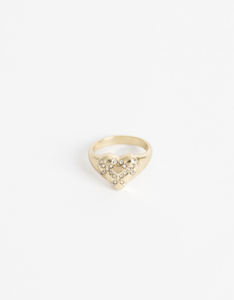 Anillos Medianos y Grandes Strass Anillo Corazon - Dorado