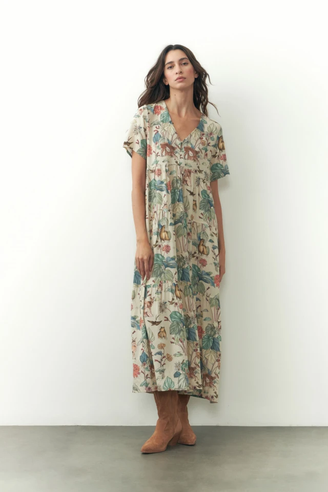 Maxi vestido con estampa humedales multicolor