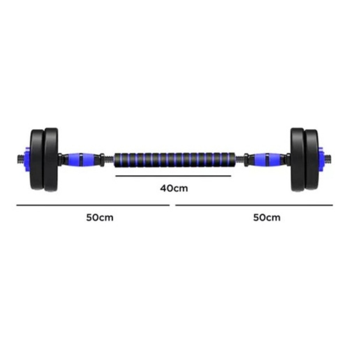 Set 2 Mancuernas Lumax + Barra 2 en 1 + 30kg Discos Pesas - Azul 