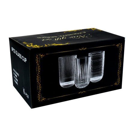 Set de 6 vasos de vidrio labrados 420ml Set de 6 vasos de vidrio labrados 420ml