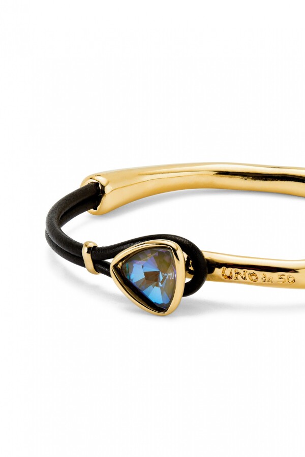 PULSERA FINA CON ALEACIÓN DE METALES BAÑADA EN ORO 18K CON CUERO Y CRISTAL FACETADO MULTICOLOR Pulsera