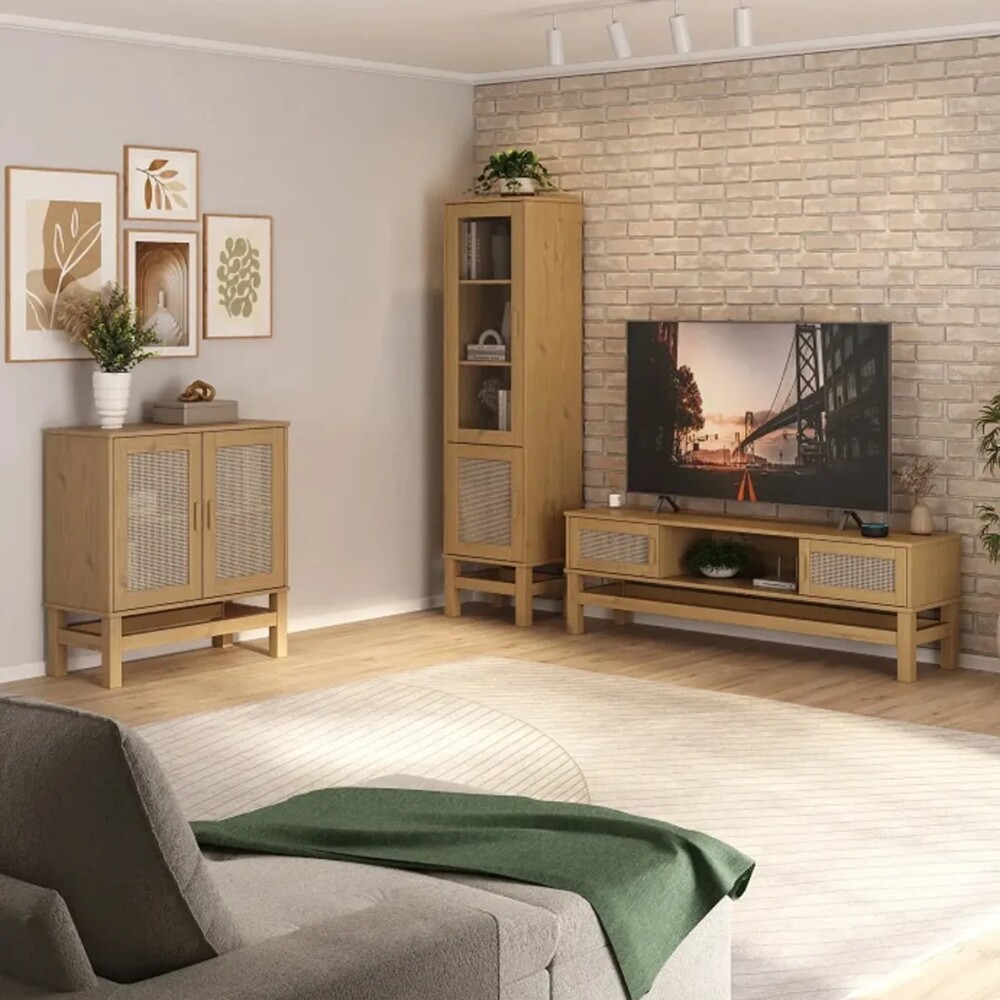 APARADOR BUFFET DE 2 PUERTAS EN MADERA MACIZA CON RATAN NATURAL APARADOR BUFFET DE 2 PUERTAS EN MADERA MACIZA CON RATAN NATURAL