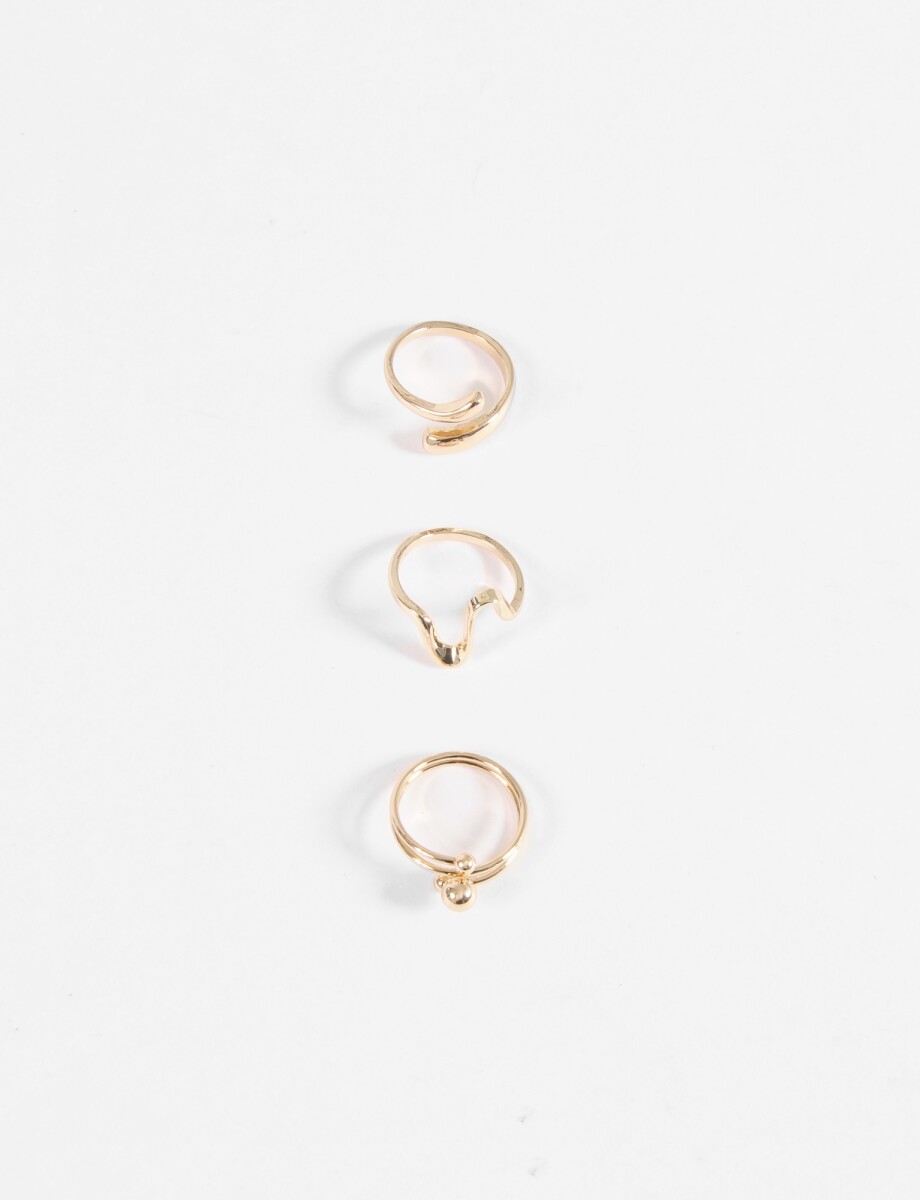 Set de 3 anillos wavy - dorado 