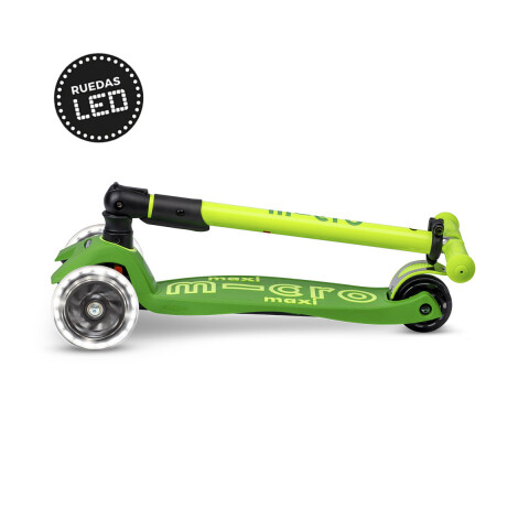 Monopatín Micro Maxi Plegable Neón LED Ajustable con 3 Ruedas VERDE