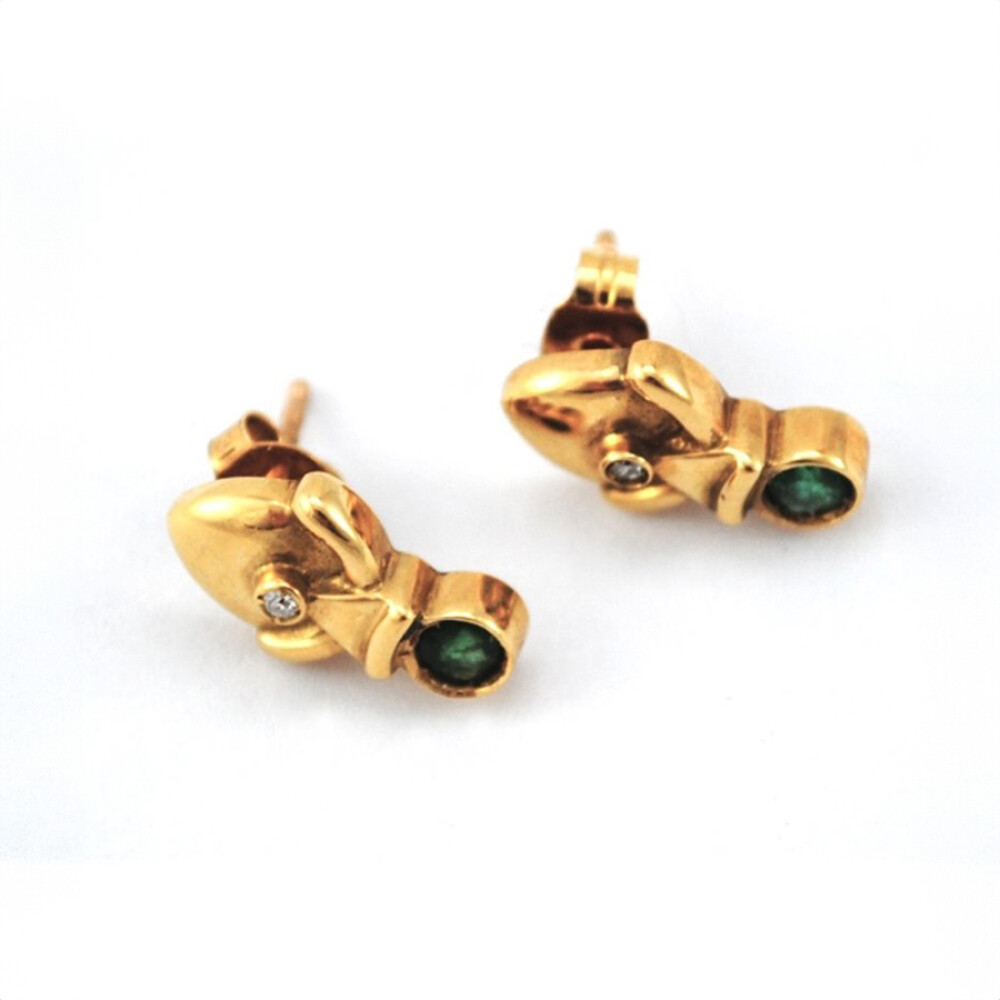 Caravanas Oro 18K Brillantes Y Esmeralda Caravanas Oro 18K Brillantes Y Esmeralda