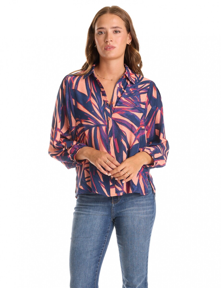 Camisa Gasa Print - Azul/multi 