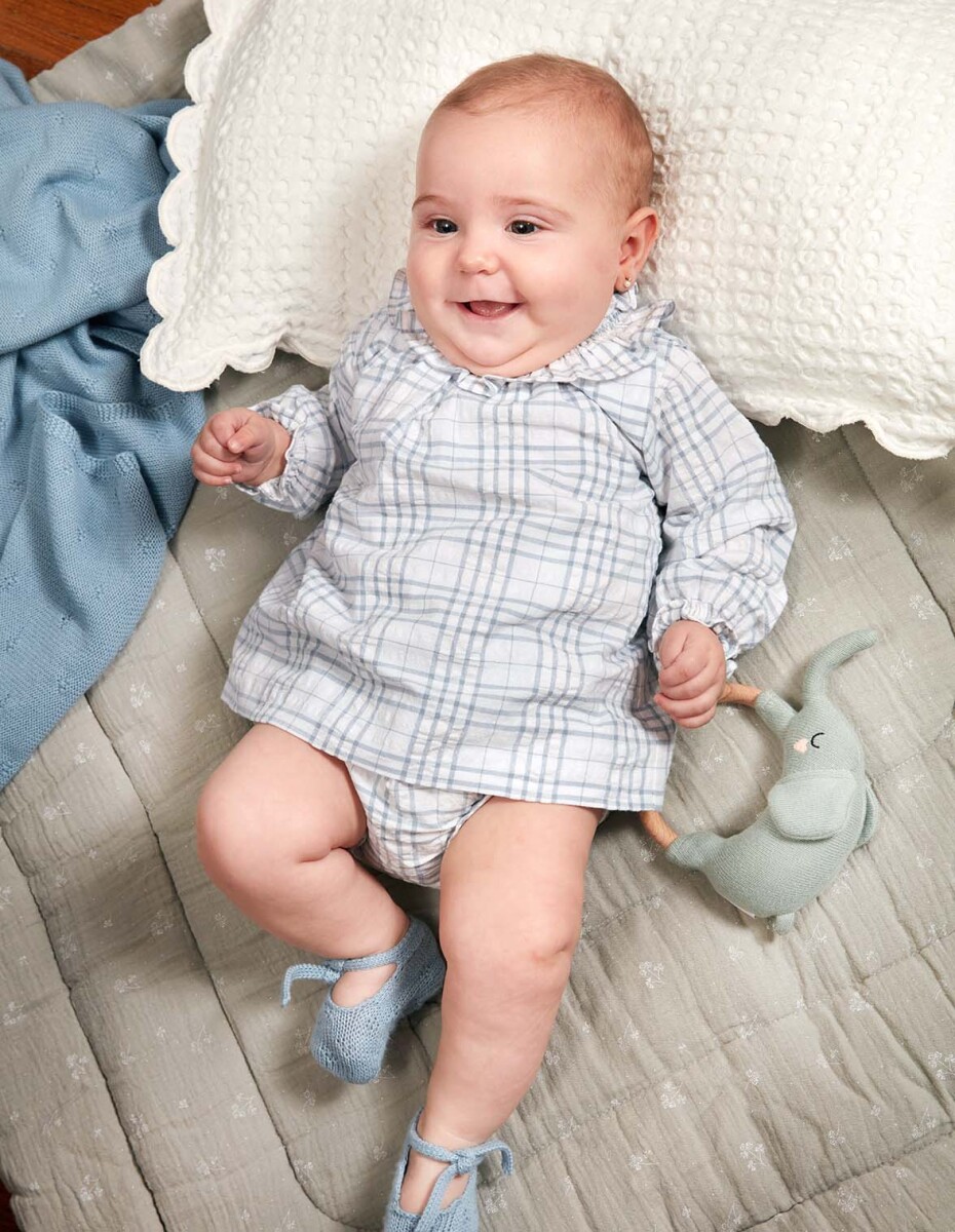 Vestido Smock Cuello Volante - Azul Claro 