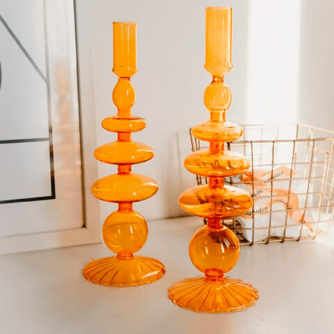Porta velas de vidrio en colores alto Naranja