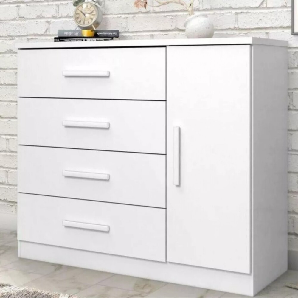 Cómoda Zapatera Genova Plus 1 Puerta 4 Cajones Blanco