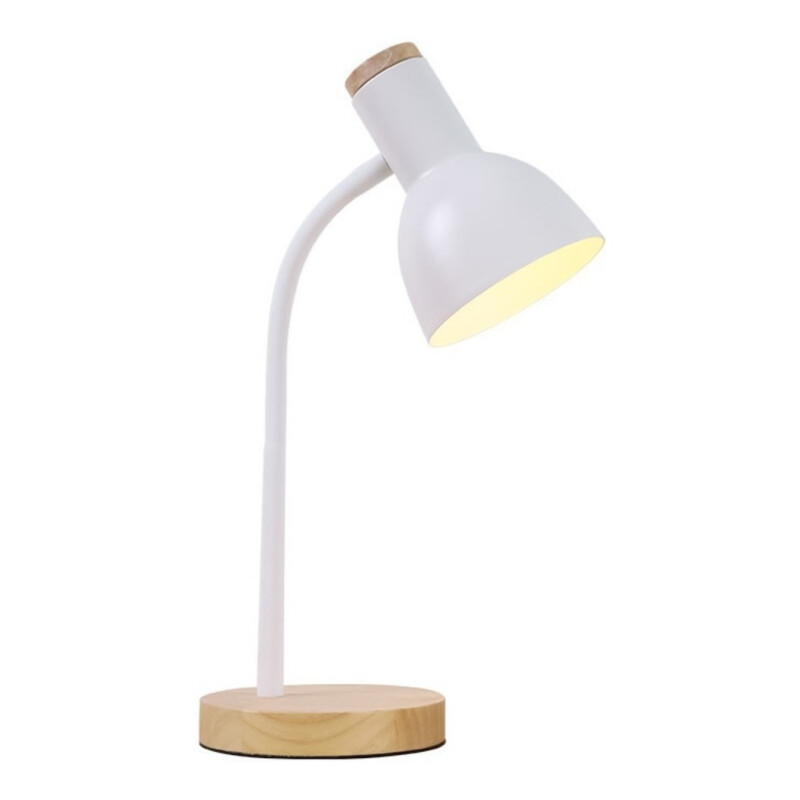 Lampara De Escritorio Portatil Nordica Con Madera Vintage Blanco