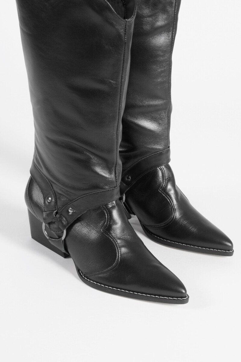 Bota Bruna de cuero con polaina desmontable negro