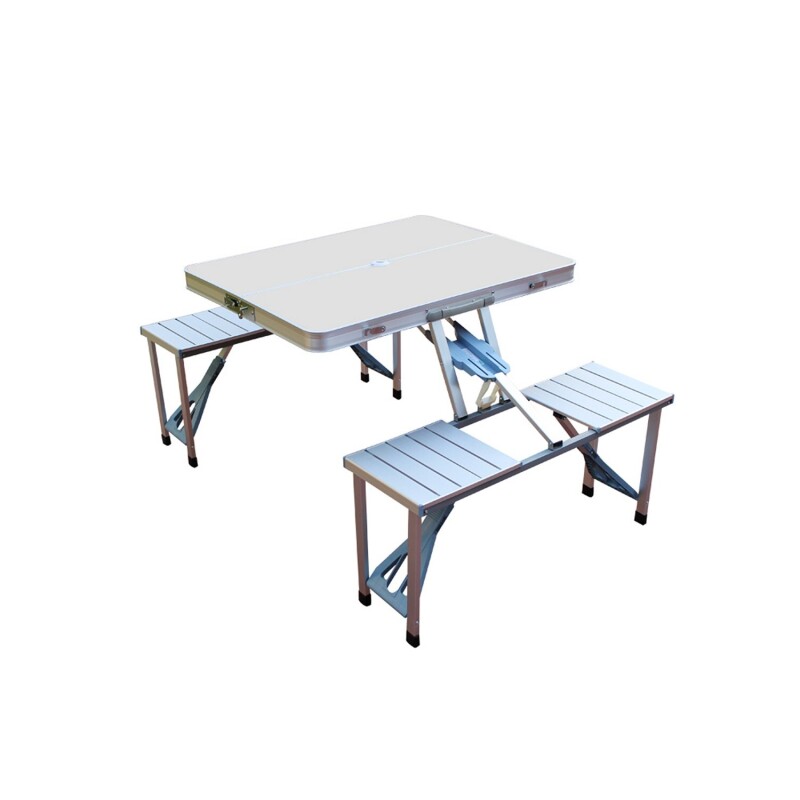 Mesa Tipo Maletín Plegable en Aluminio con 4 Bancos Arye Mesa Tipo Maletín Plegable en Aluminio con 4 Bancos Arye
