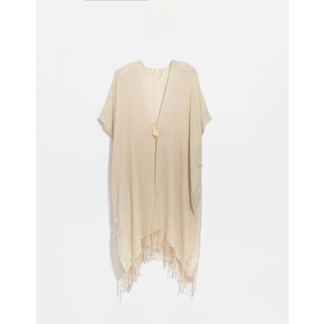 Kimono Tejido Con Flecos Blanco Crudo