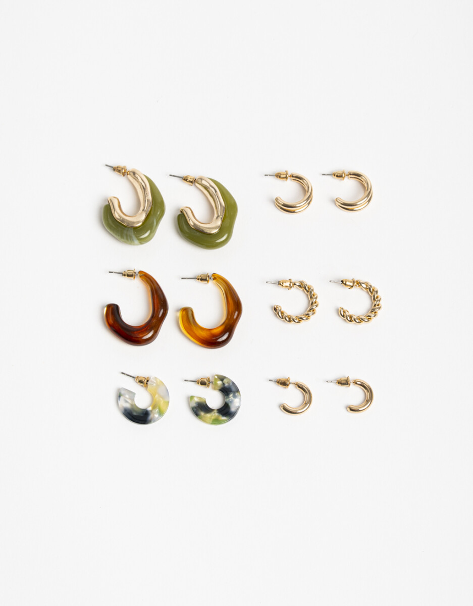Set 7 Pares De Aros Mix Materiales 