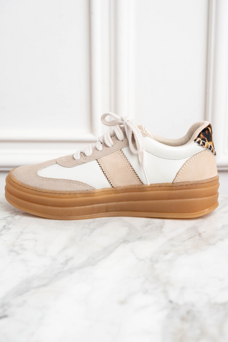 Zapatilla Combinada Cuero Nácar