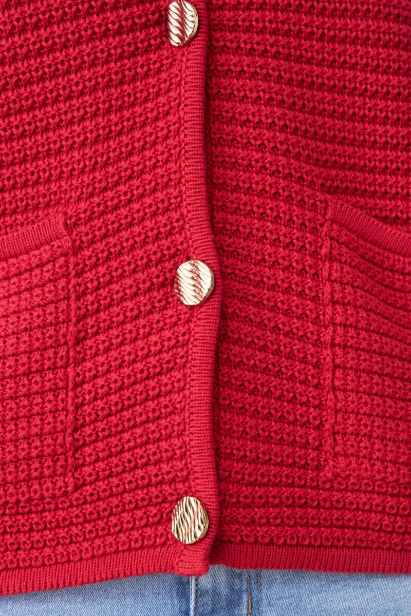 Chaqueta tejida con botones metálicos rojo